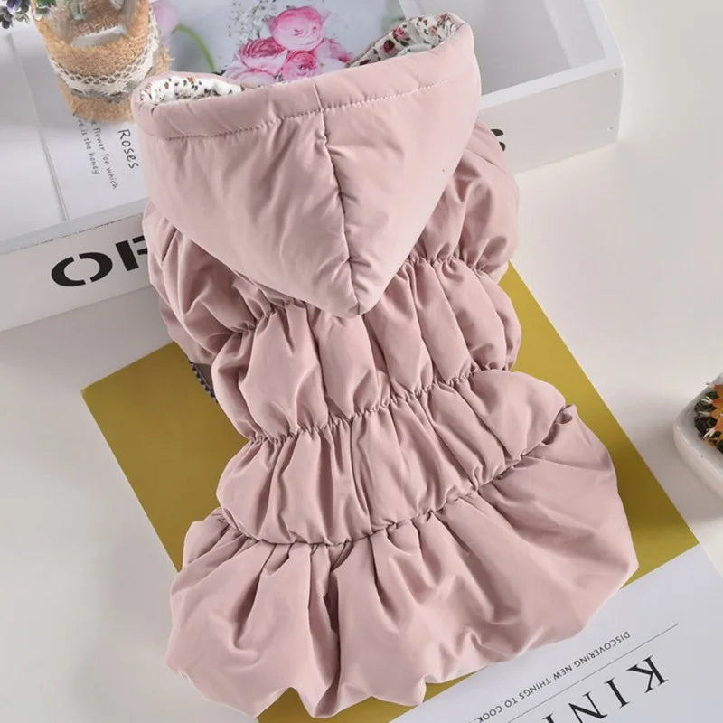 Dog Pet Super Warm Dress Winter Puppy Pet Dog Coats Princess Floral Bubble Skirt Dog Cat Hooded Chihuahua Yorkie Clothing