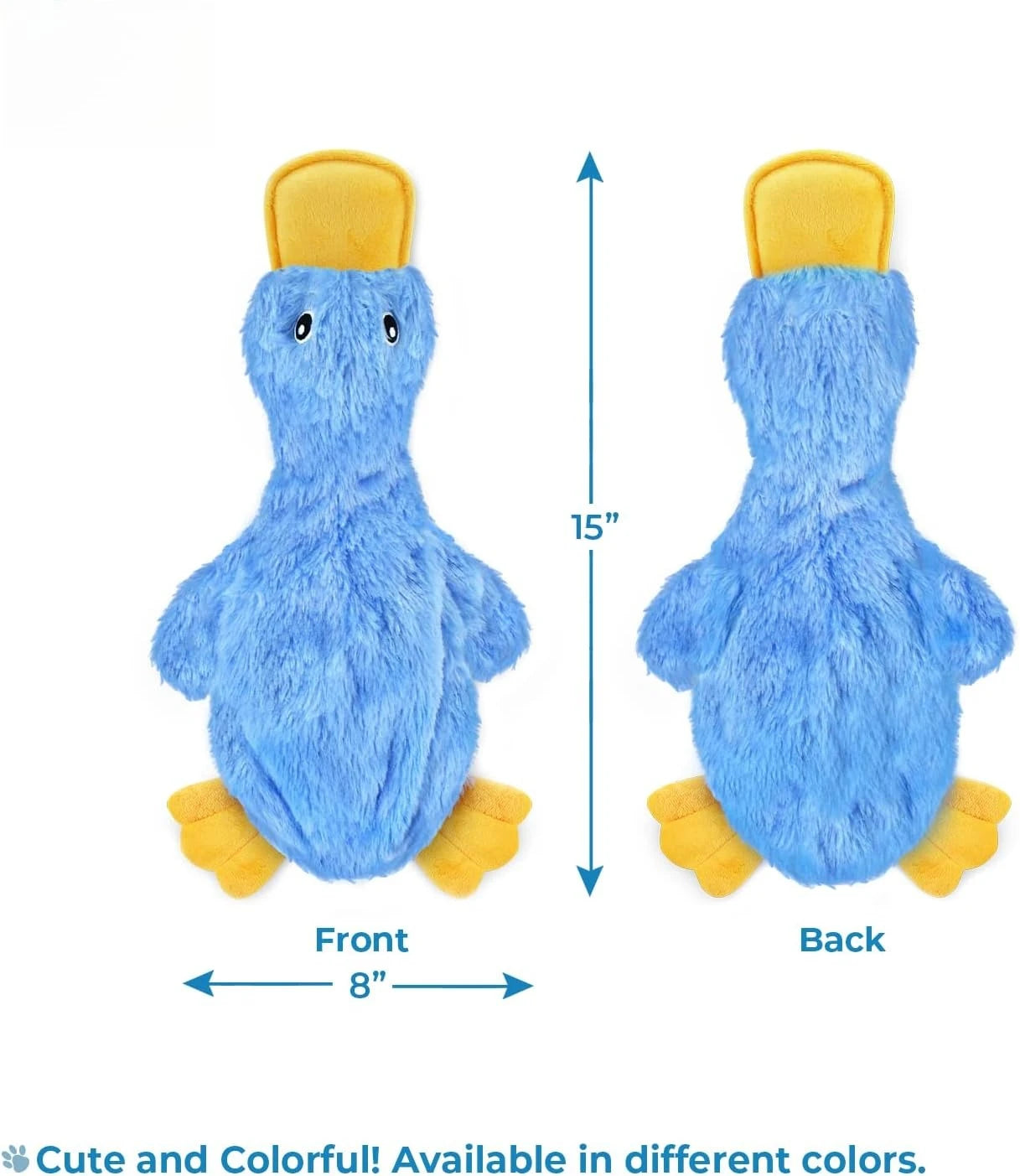 Interactive squeaky dog chew toy, crinkle duck, blue, large, durable for small, medium & large chewers and fetch lovers